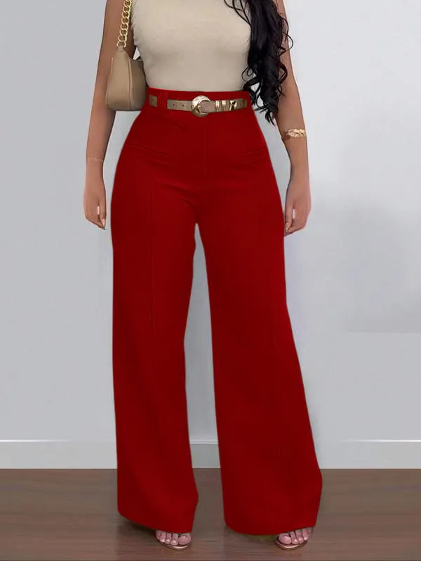 Women's Plain Pocket Wide Leg Pants