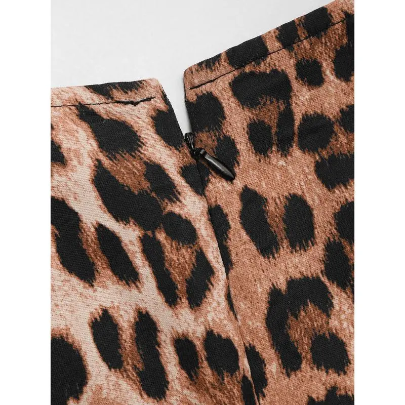 Boat Neck Leopard Print Zipper Mini Dress