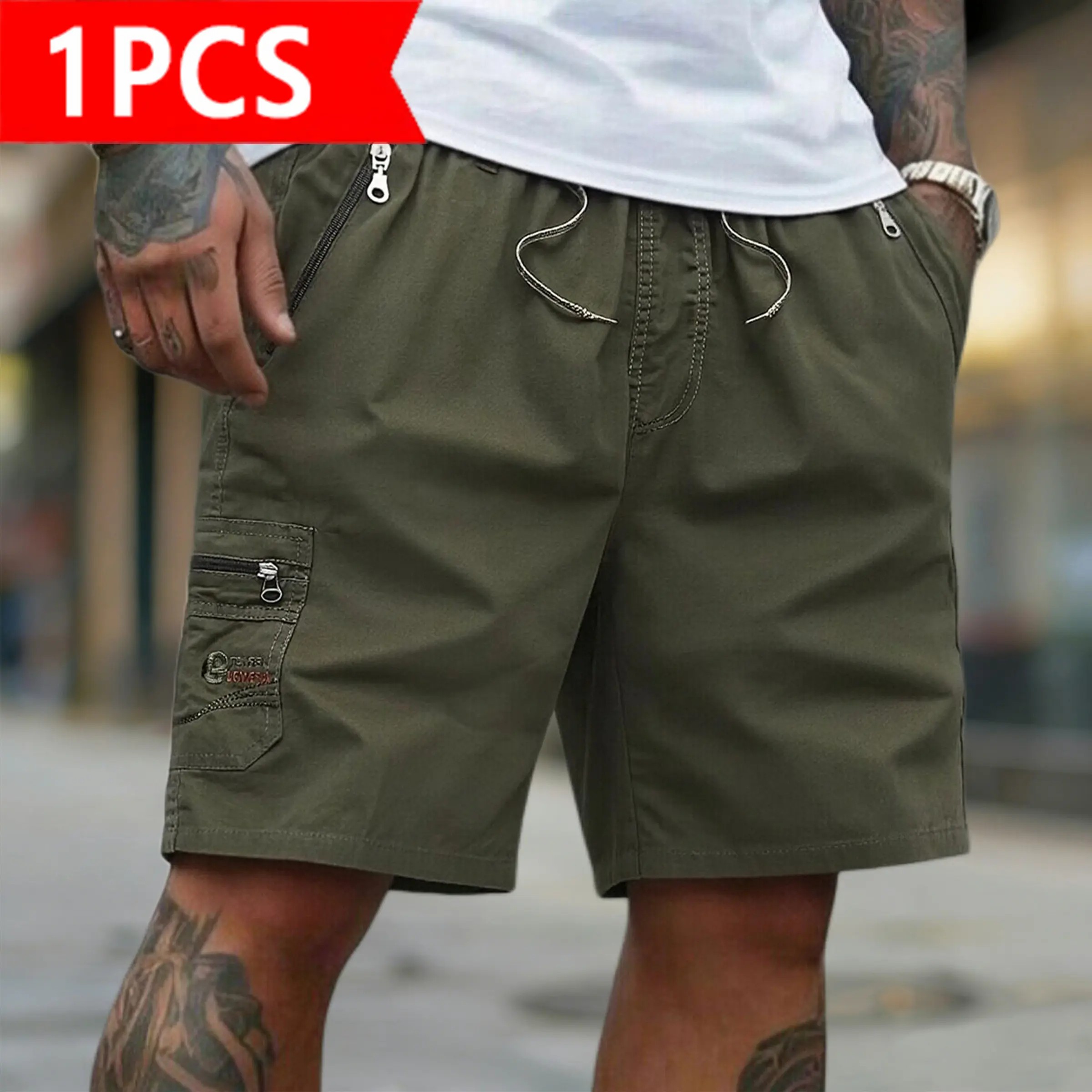 Cargo Shorts | Casual Drawstring Elastic Waist Shorts with Zipper Pockets | Quick Dry Lightweight Streetwear for Summer