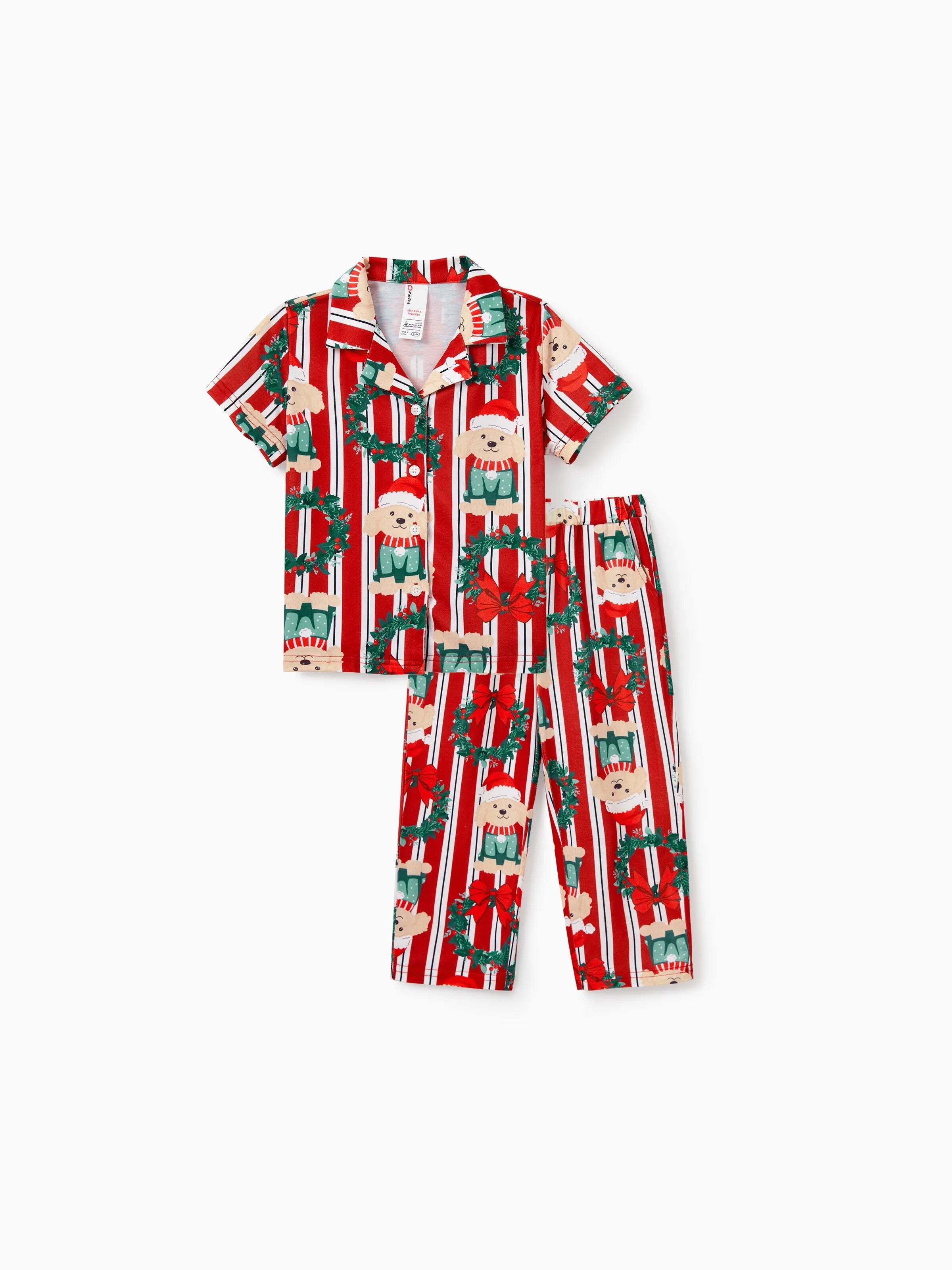 Christmas Matching Family Pajamas Set Christmas Doggy Print Red PJS Red
