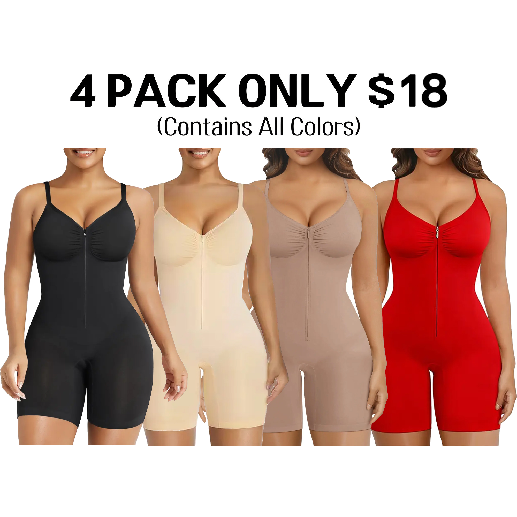 🔥🔥8 PACKS $24 Shapewear for Women| Tummy Control Bodysuits Zip-Up Comfort