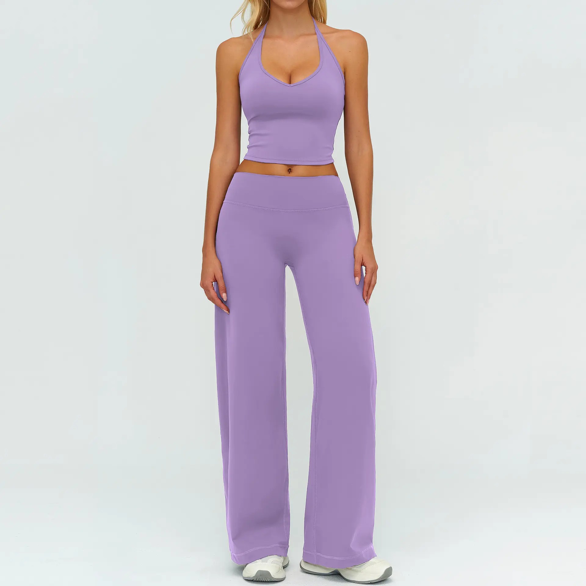 Women's Strappy Crop Top & Straight-Leg Pants Fitness Set – Gym to Casual Wear