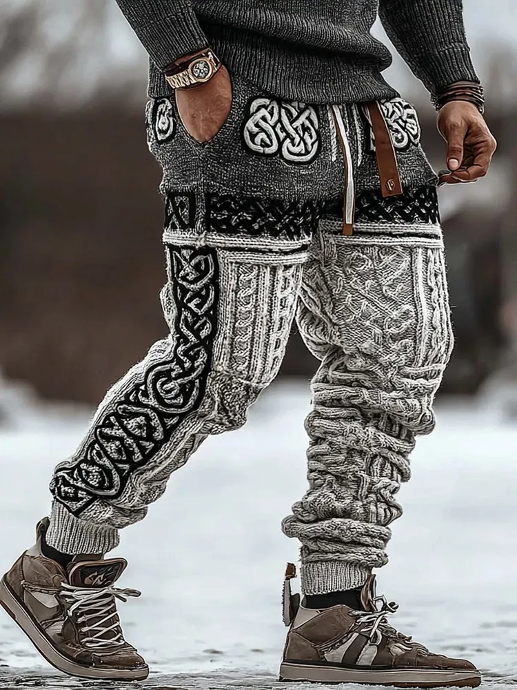 Men's Viking Tribal Celtic Symmetrical Pattern Art Cozy Knit Pants