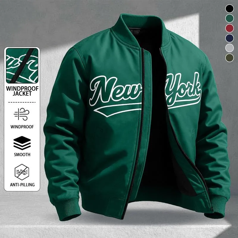 Letter Print Sports Jacket, Men's Casual Jacket, Fashionable College Baseball Apparel