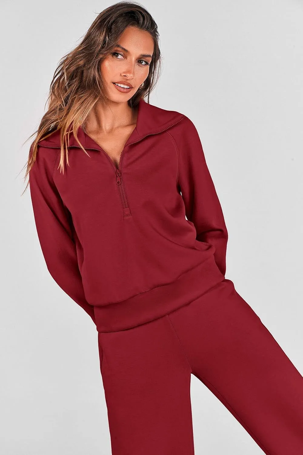 🔥Final Day Clearance!🛒Women's 2 Piece Outfits Casual Lapel Half Zip Sweatshirts And Wide Leg Pants Tracksuit Sets
