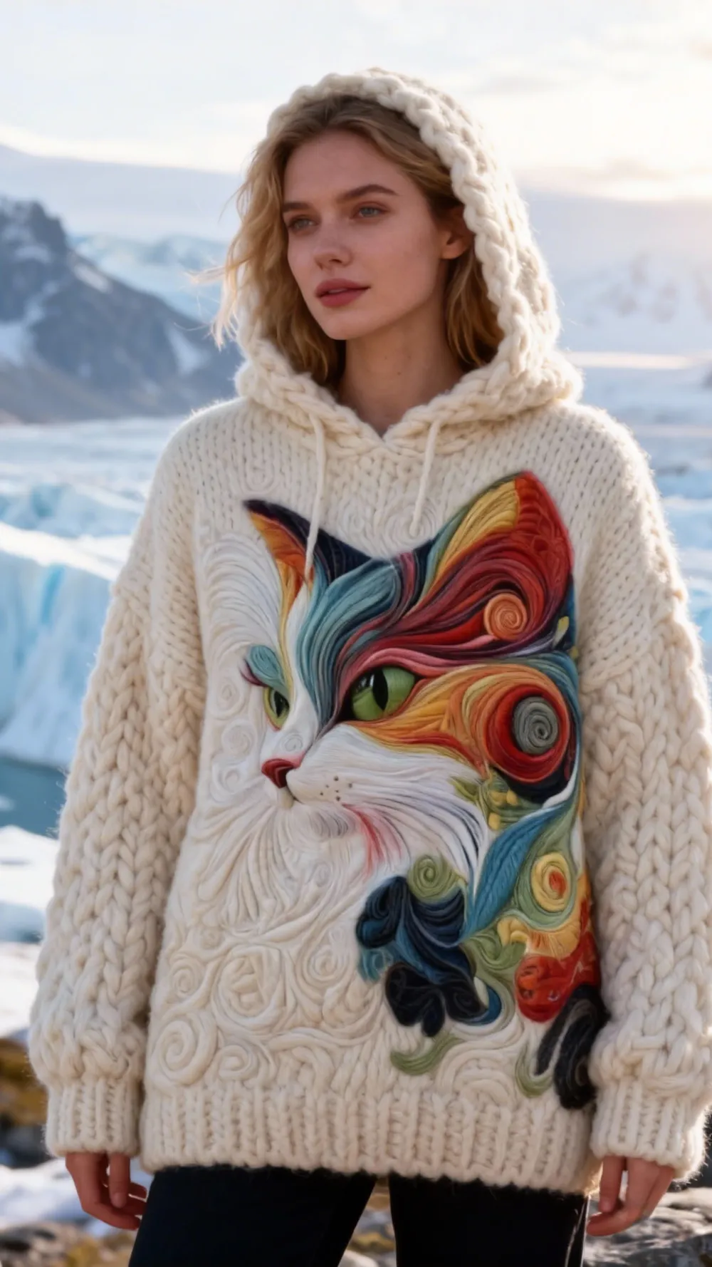 3 PCS $17.97 Women's Artistic Animals Line Knit Hooded Sweater