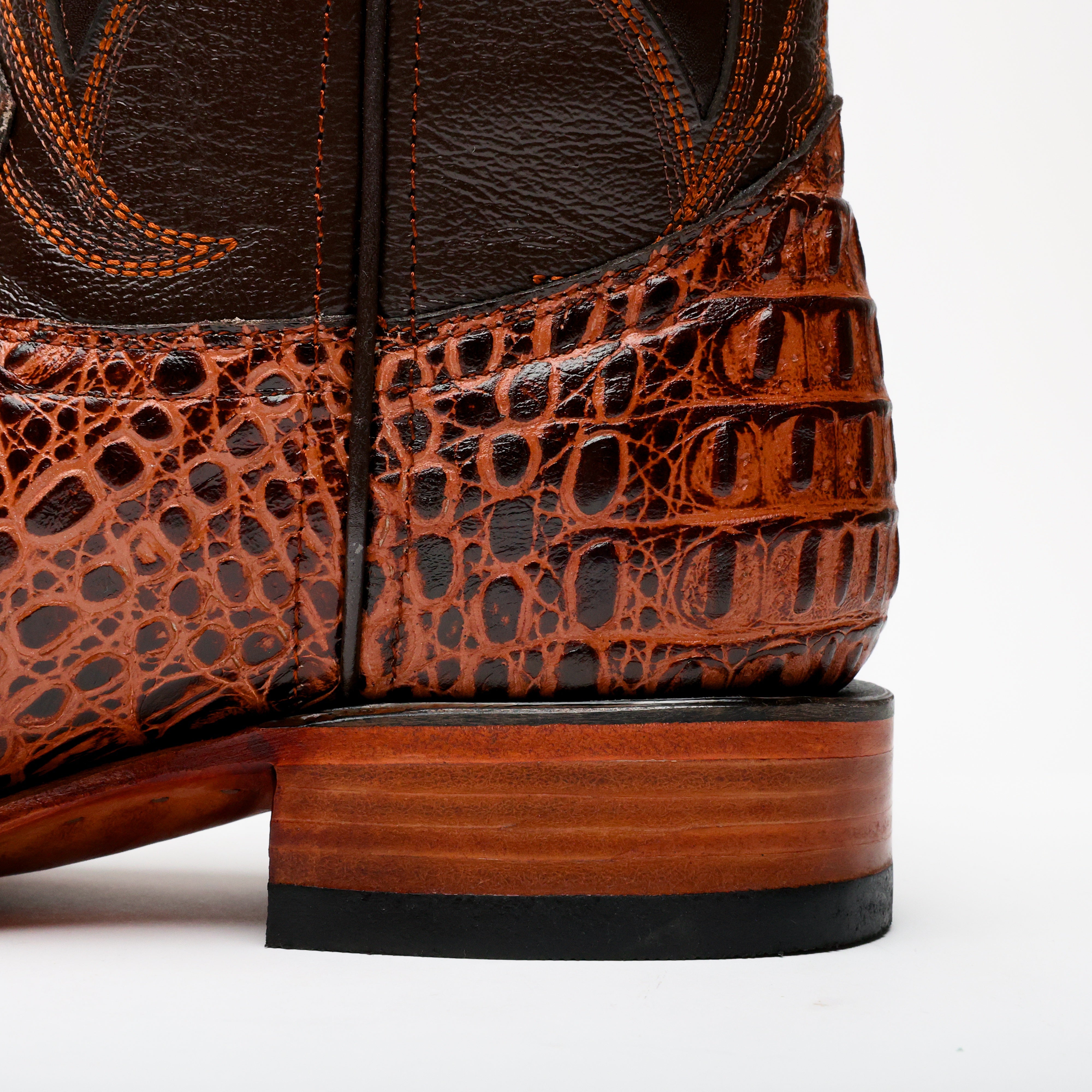 Cognac Caiman Hornback Leather Boots - Square Toe