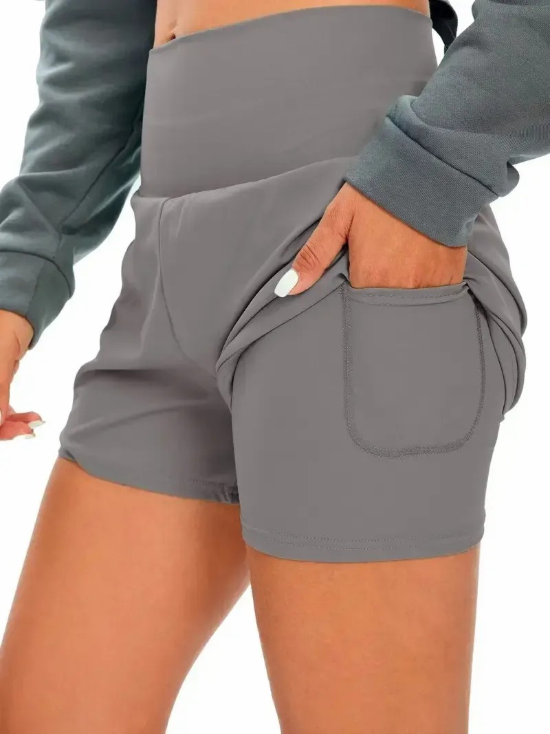 💝Last day promotion-⏰[2-in-1 Anti-Exposure Sports Shorts] Women's 2-in-1 Sports Shorts, Anti-Exposure Running Shorts With Pockets 5''-Longer Length