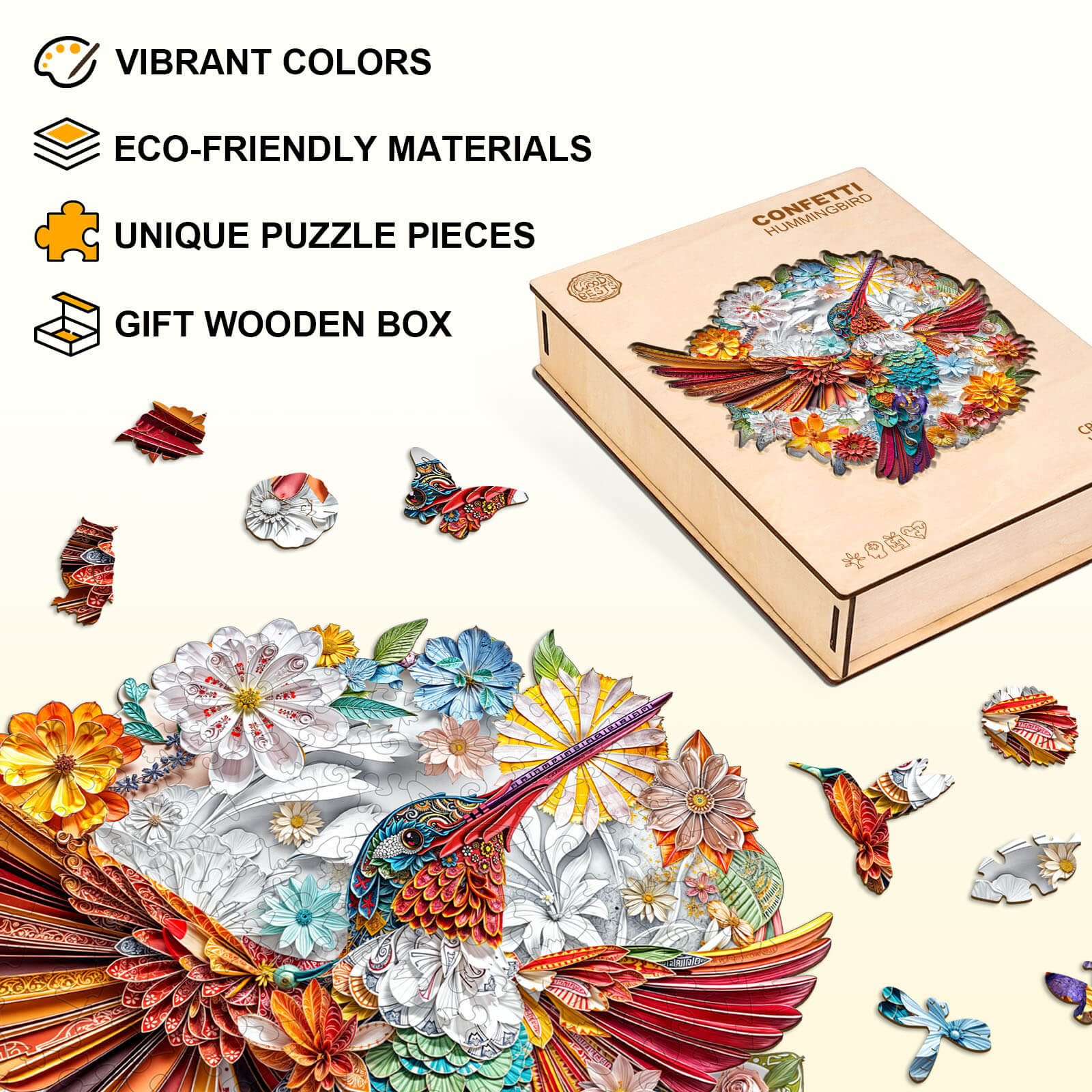 Confetti Hummingbird Wooden Jigsaw Puzzle