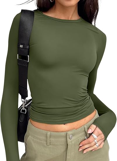 【Limited time deal】Women's Undershirt Long Sleeve SlimRound Neck Slim Fit Streetwear Basic Minimalist Womenswear Top