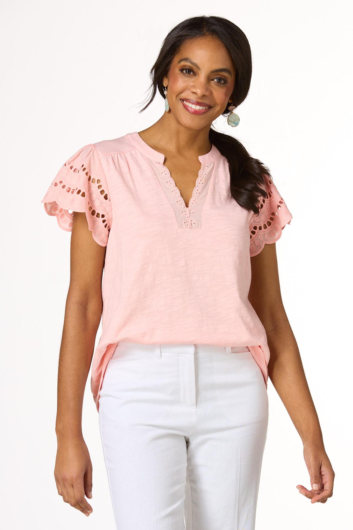 Eyelet Flutter Sleeve Top