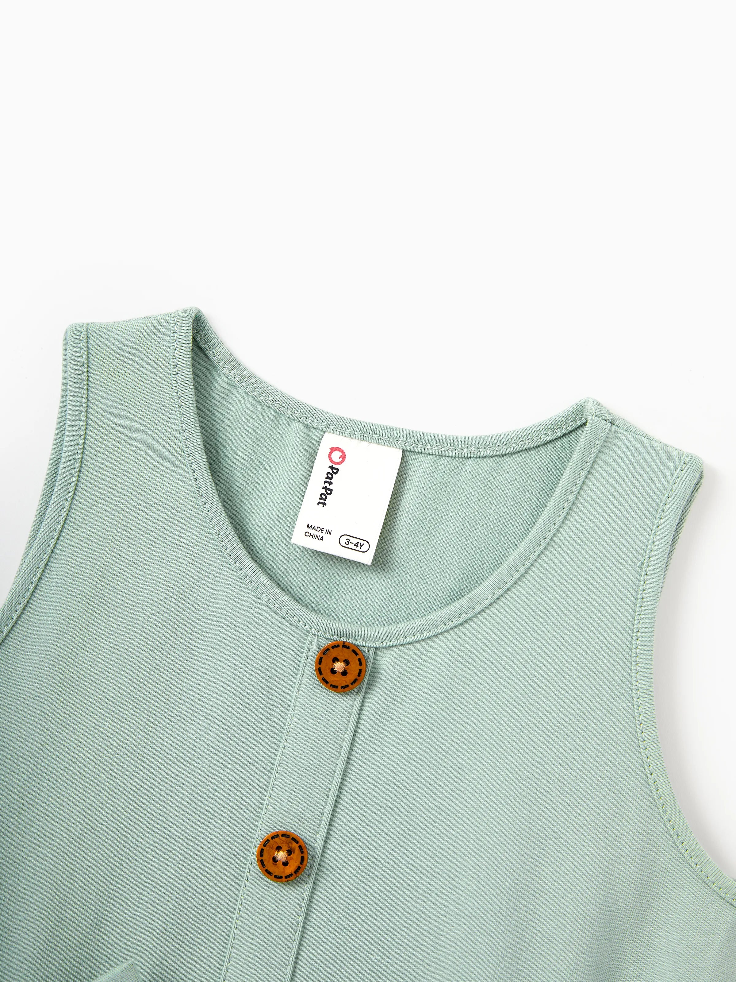 Family Matching Tropical Print Outfits Mommy & Me Tank Dress & Dad/Kids Cotton T-Shirt Set
 Green