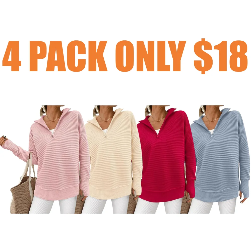 Women's Long Sleeve Quarter Zip Pullover Sweater