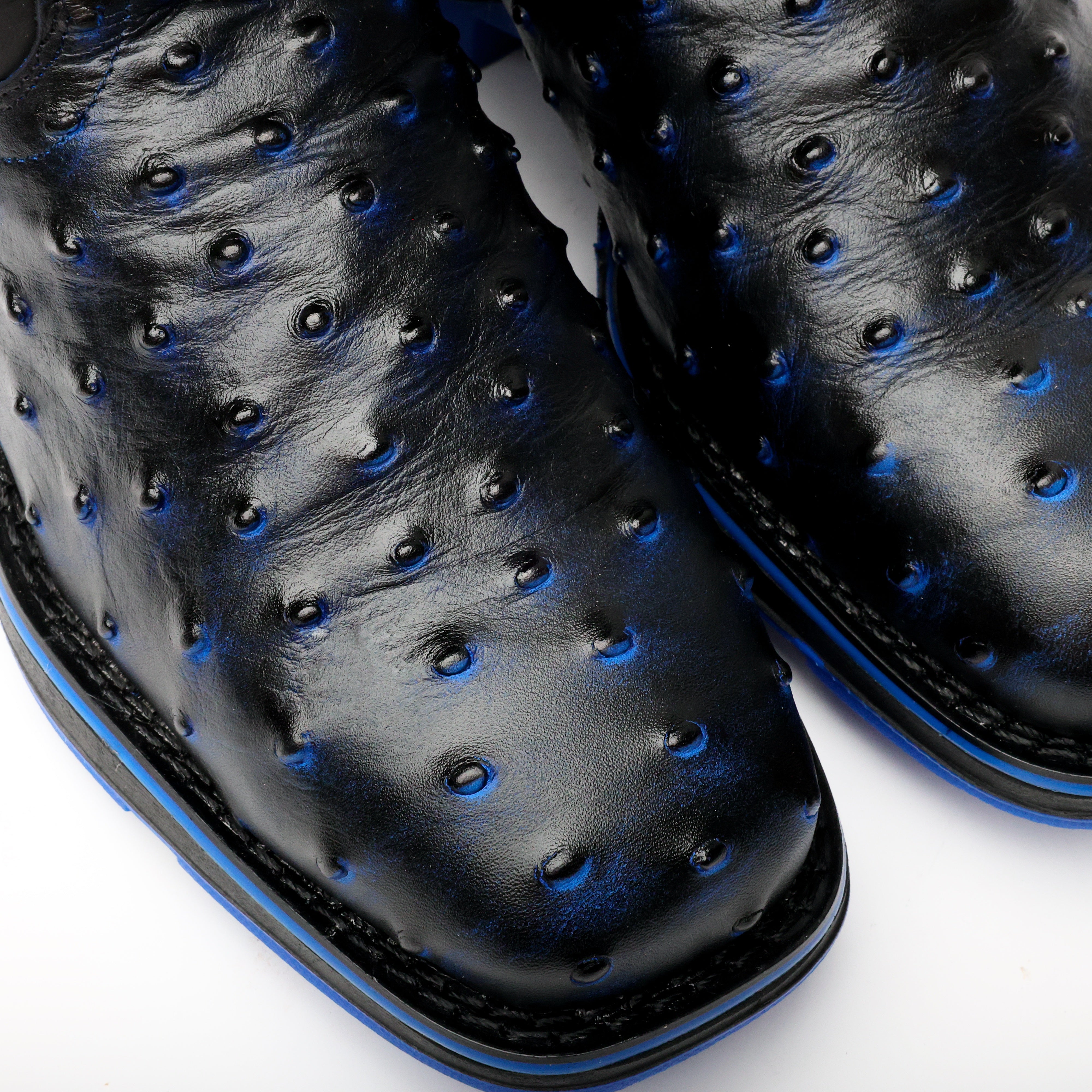 Black/Blue Ostrich Leather Boots With 3D Lightweight Sole - Composite Toe
