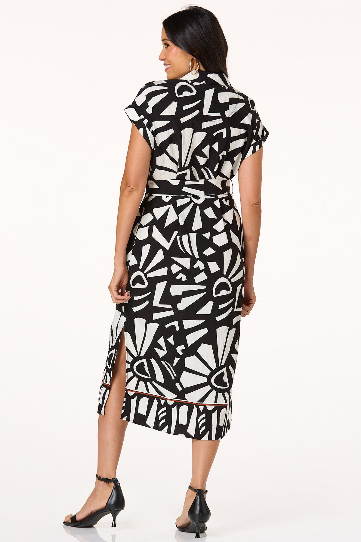 Black White Geo Midi Dress