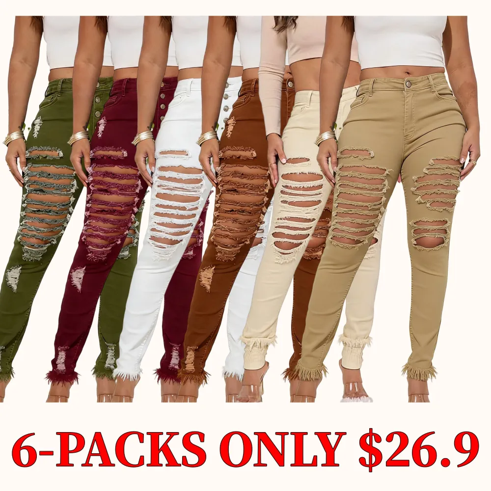 Women's distressed slim-fit jeans, made with stretch denim fabric