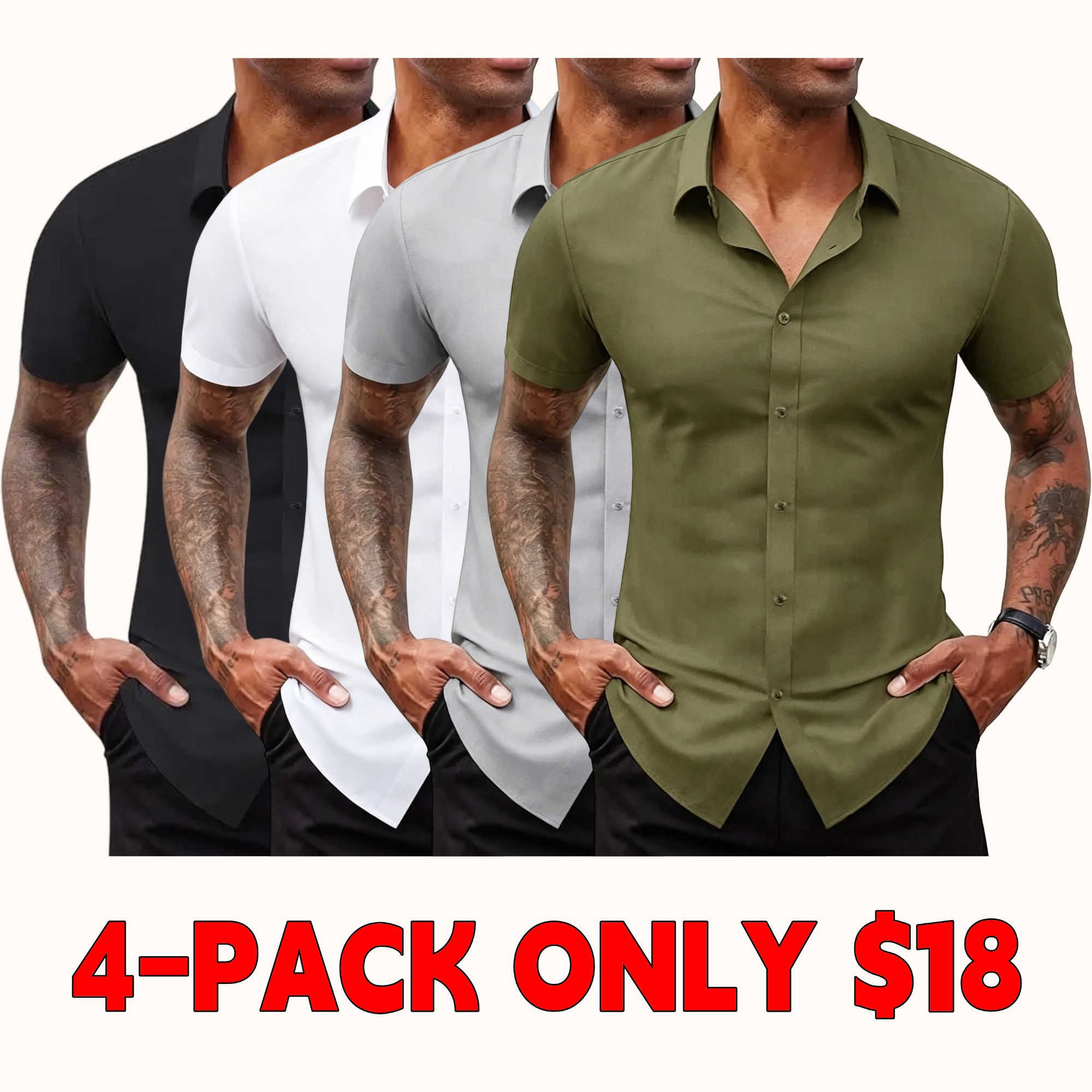 Men's Stretch Dress Shirt — Short Sleeve, Slim Fit