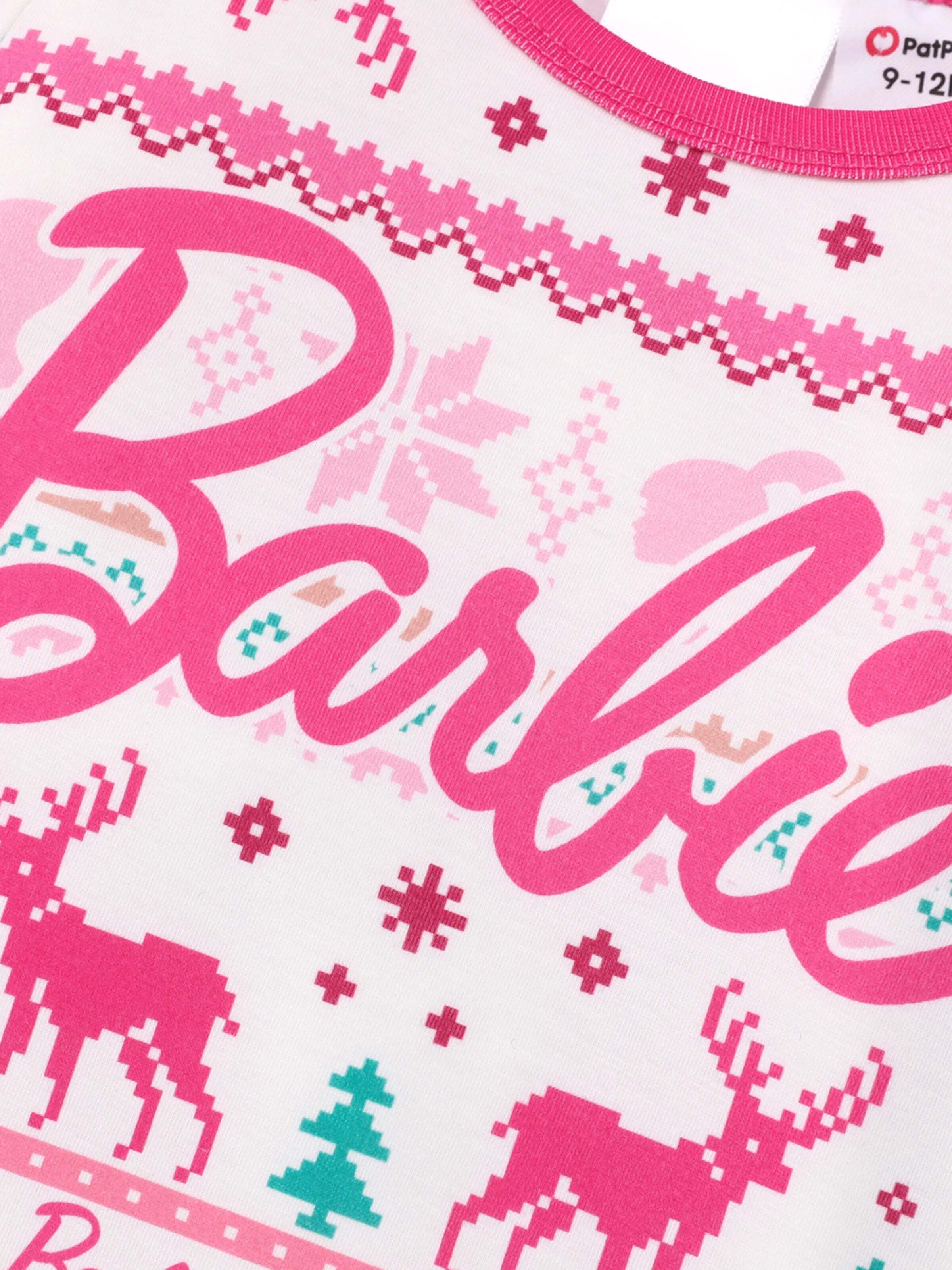 Barbie Mommy and Me Christmas Snowflake Deer Pattern Print Pajamas Sets with Christmas Socks
