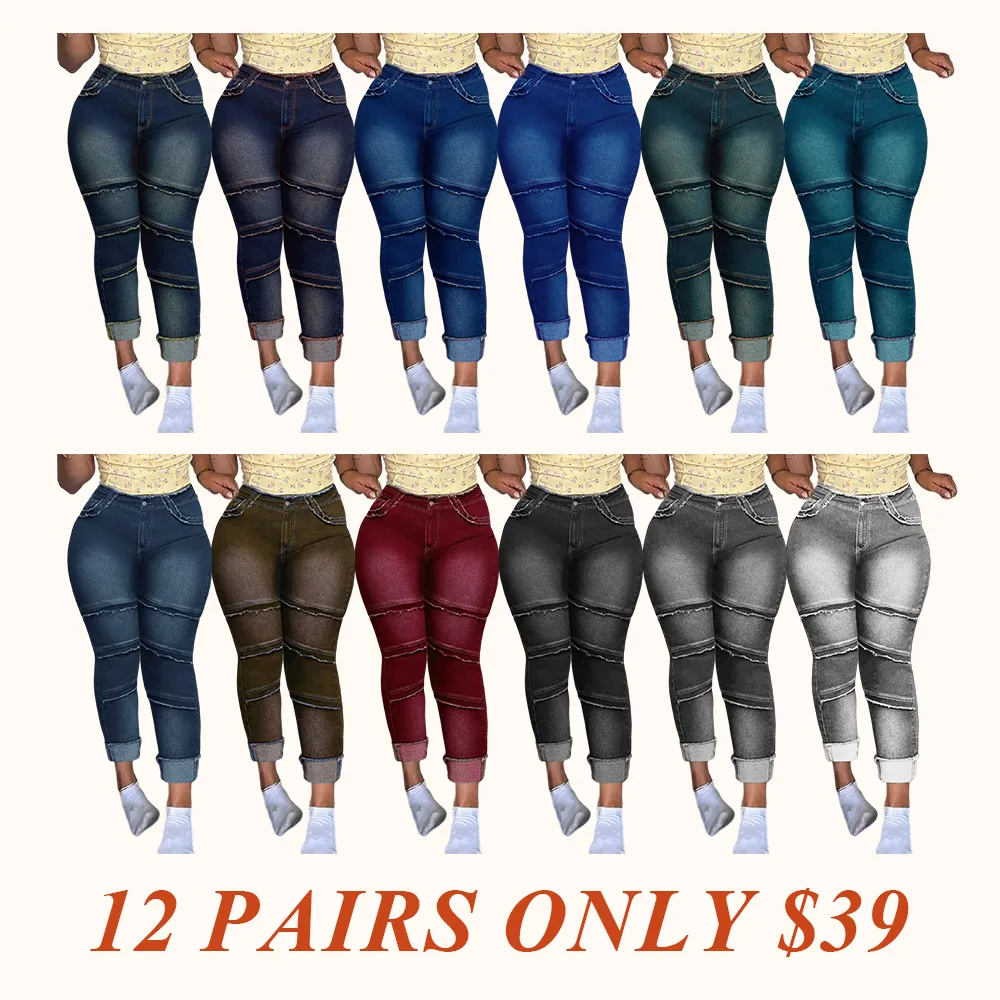 Raw Hem Pocket High Waisted Denim Jeans, Casual Comfy Slim-fitting Trousers for Daily Wear