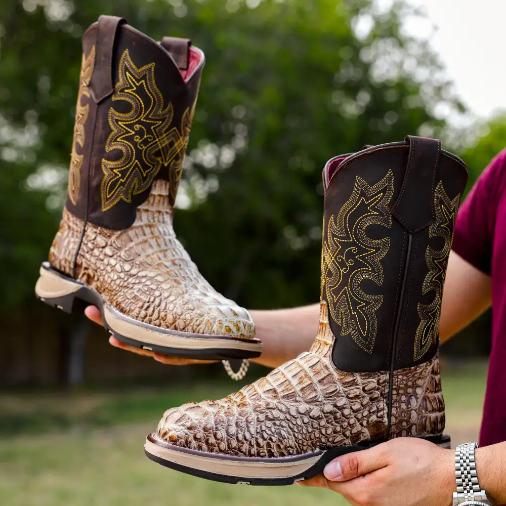 Bone Caiman Neck Leather Boots With 3D Lightweight Sole - Composite Toe