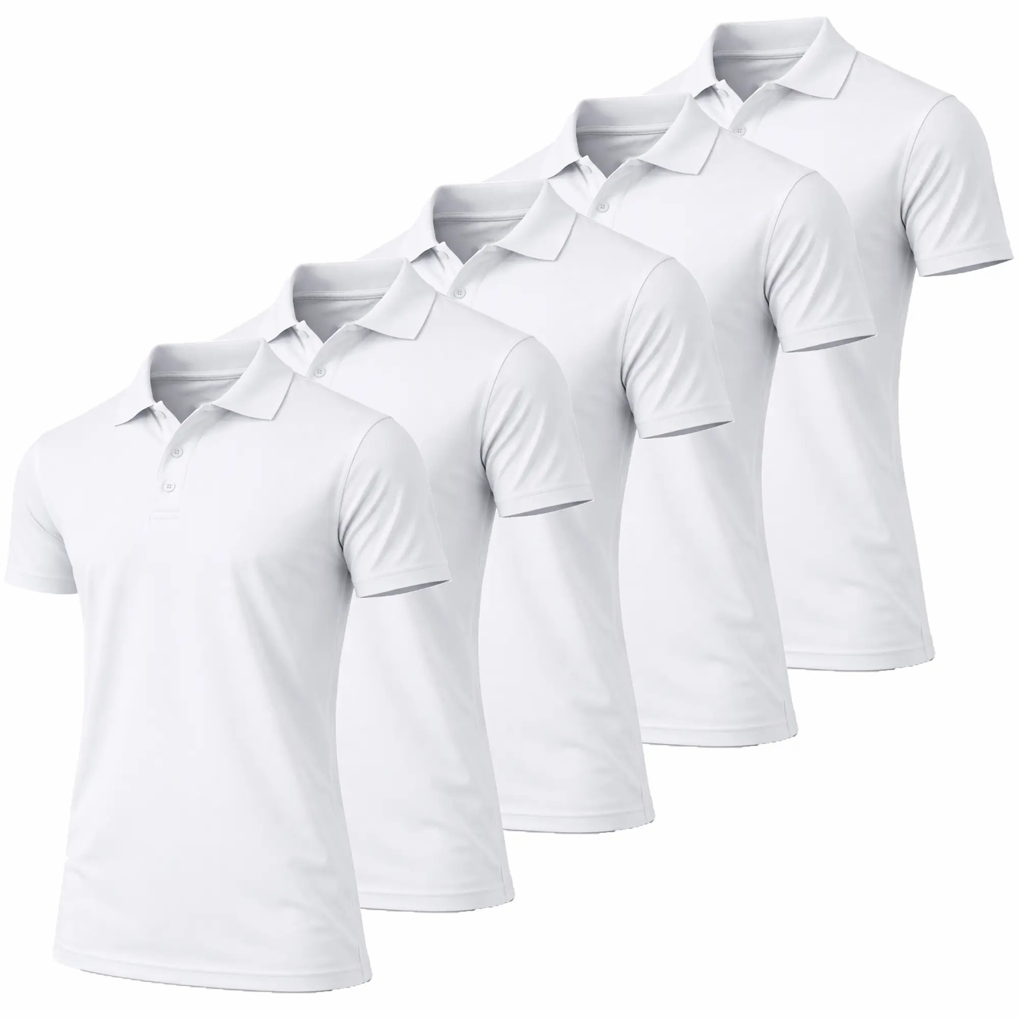 Men's 5-Pack Dry Fit Moisture-Wicking Fabric Polo Collar Shirt Menswear Stylish Ribbed Sleeve