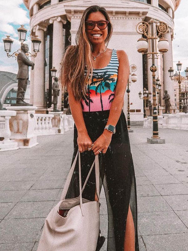 Floral Printed U-Neck Backless One-Piece Swimwear