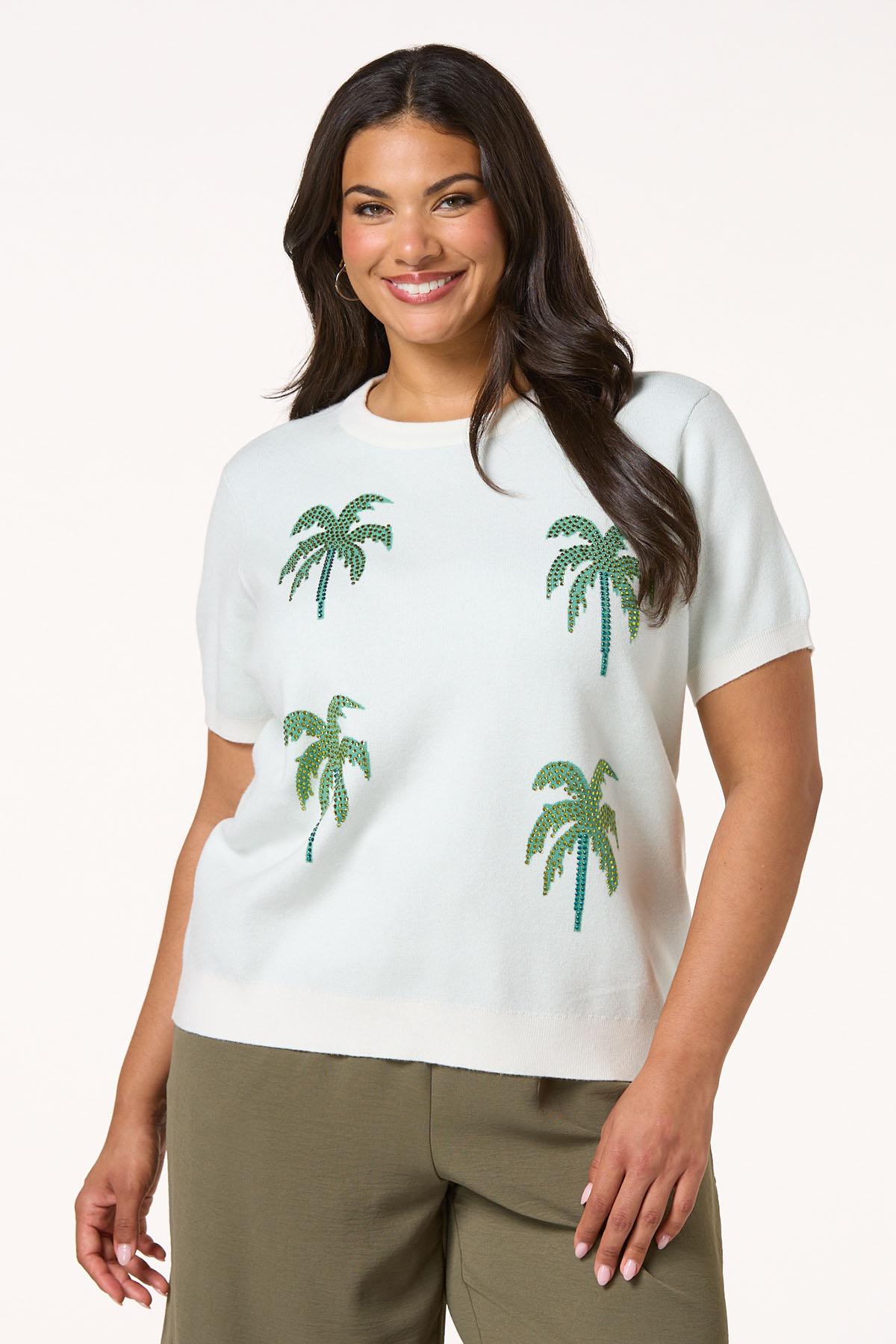 Plus Size Rhinestone Palm Tree Icon Sweater