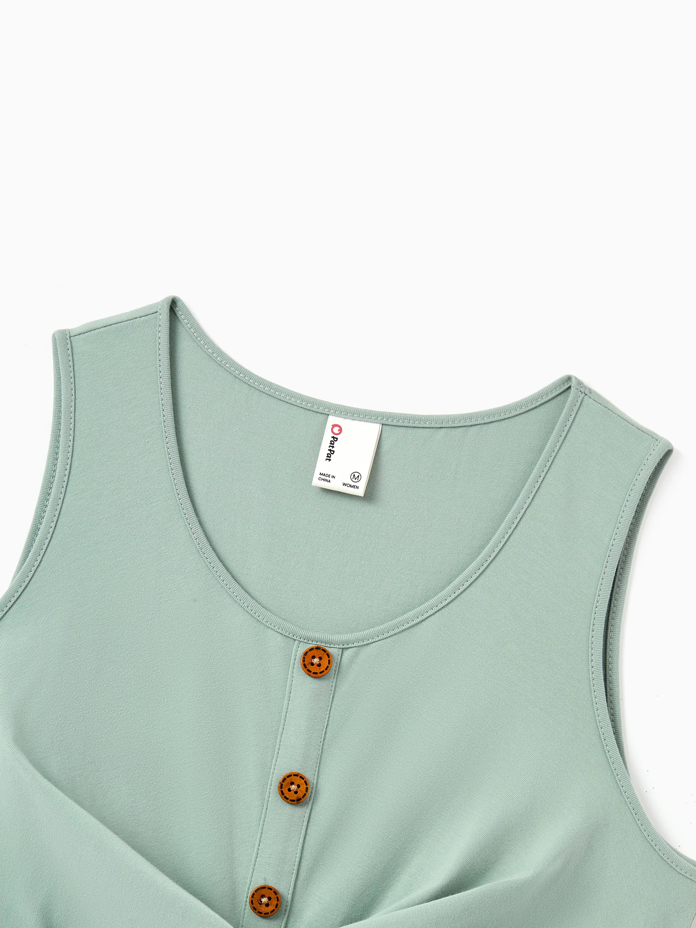 Family Matching Tropical Print Outfits Mommy & Me Tank Dress & Dad/Kids Cotton T-Shirt Set
 Green