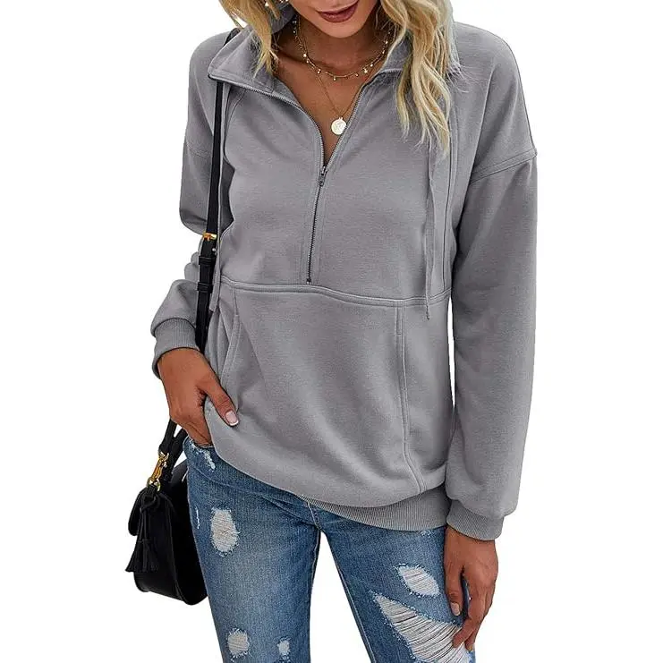 Women's Casual Long Sleeve Lapel Zipper Sweatshirt