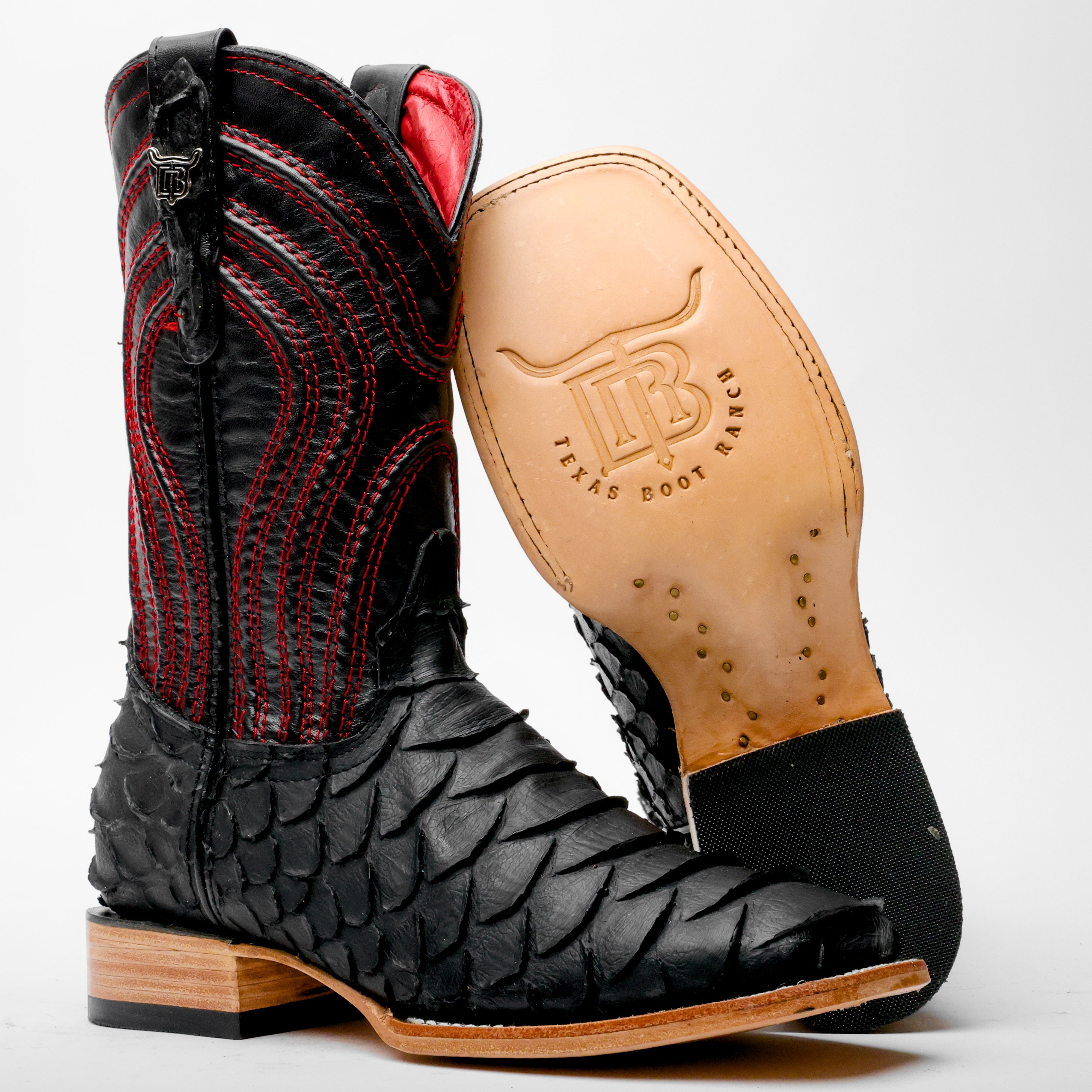 Matte Black Jumbo Python Leather Boots - Square Toe