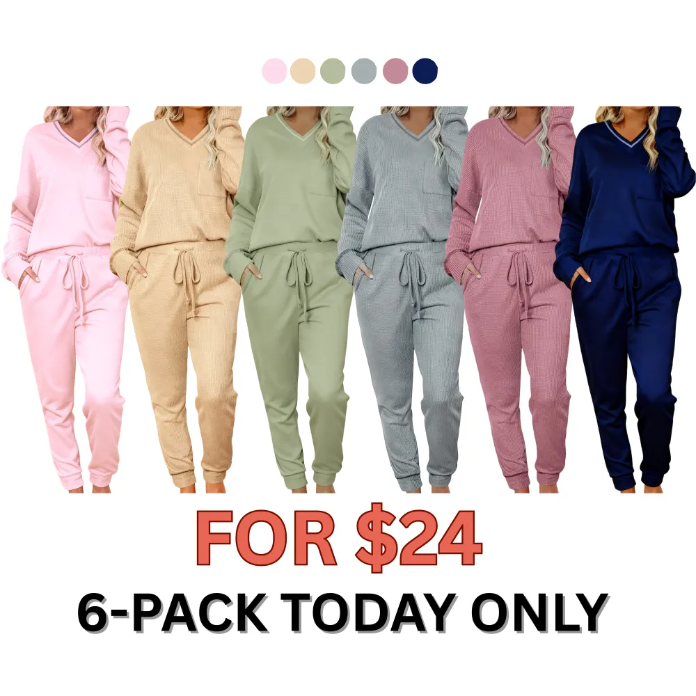 Women's Waffle Knit Two Piece Pullover & Joggers Set