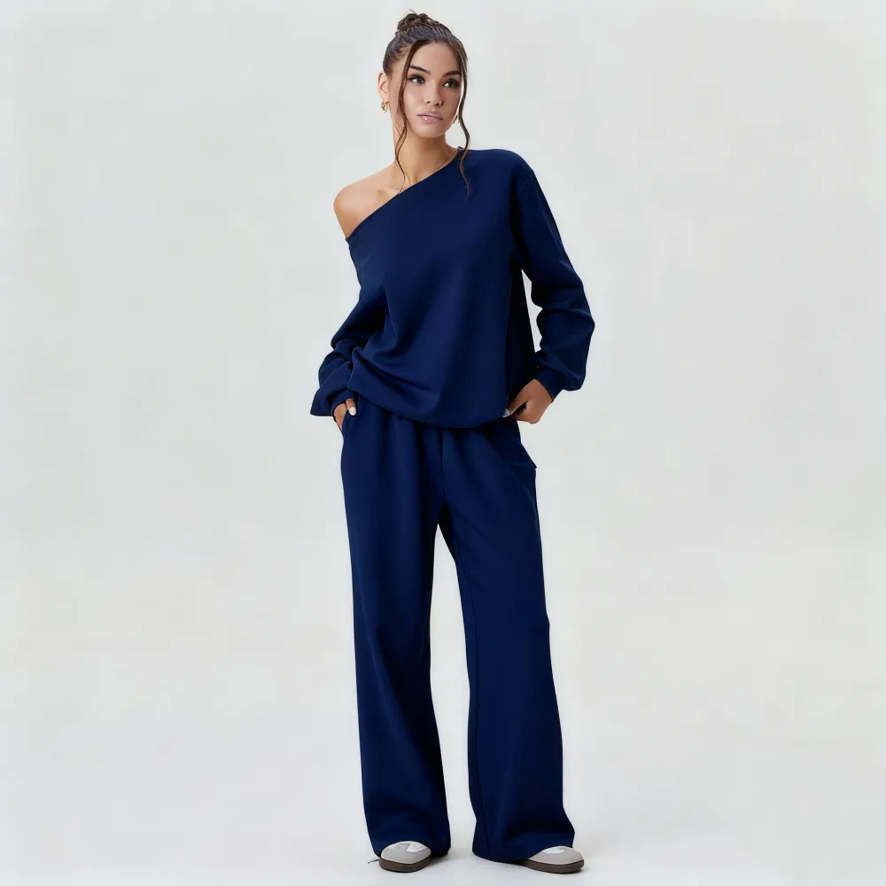 Women’s Sloping Shoulder Top & Wide Leg Pants Set