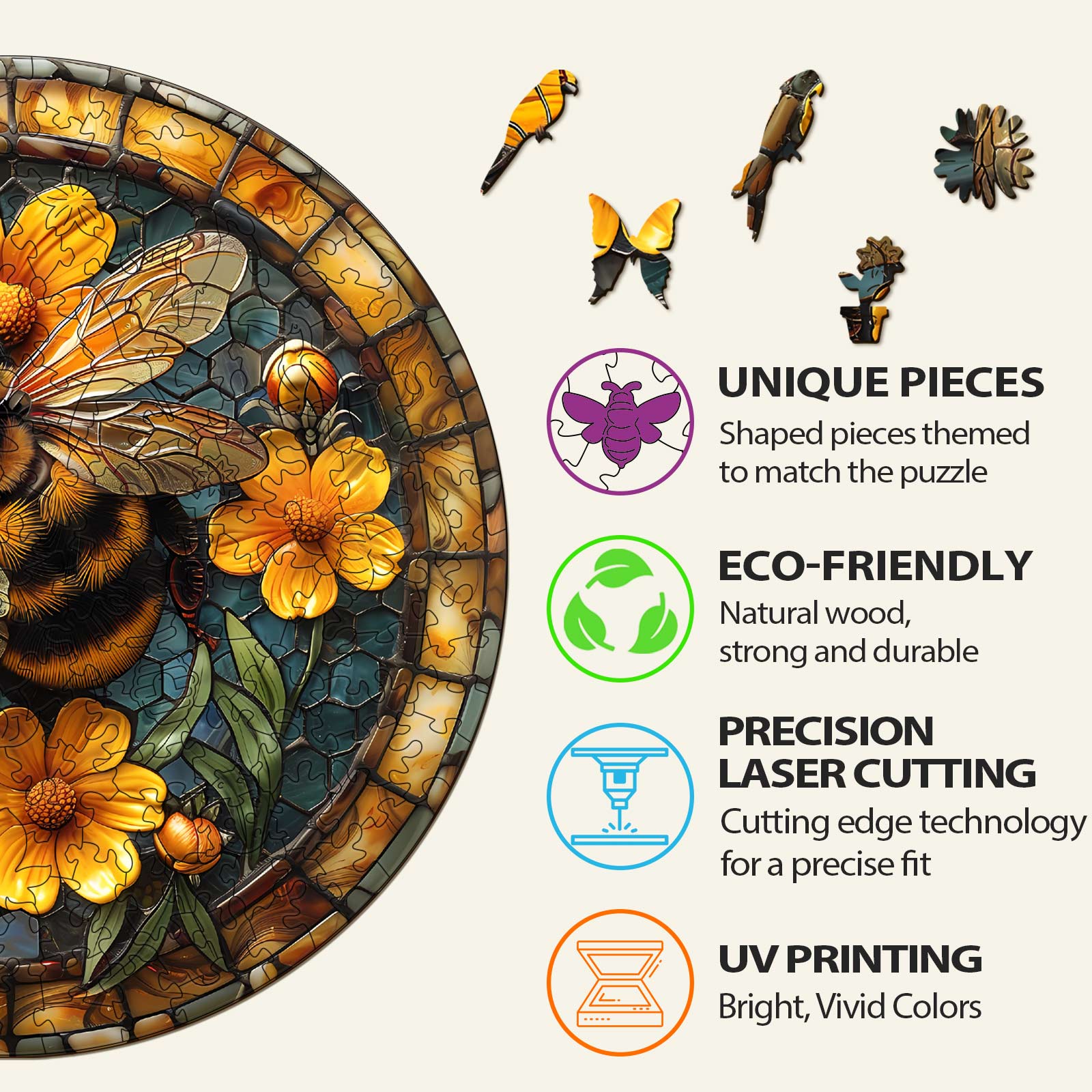 Leisurely Bee Wooden Jigsaw Puzzle