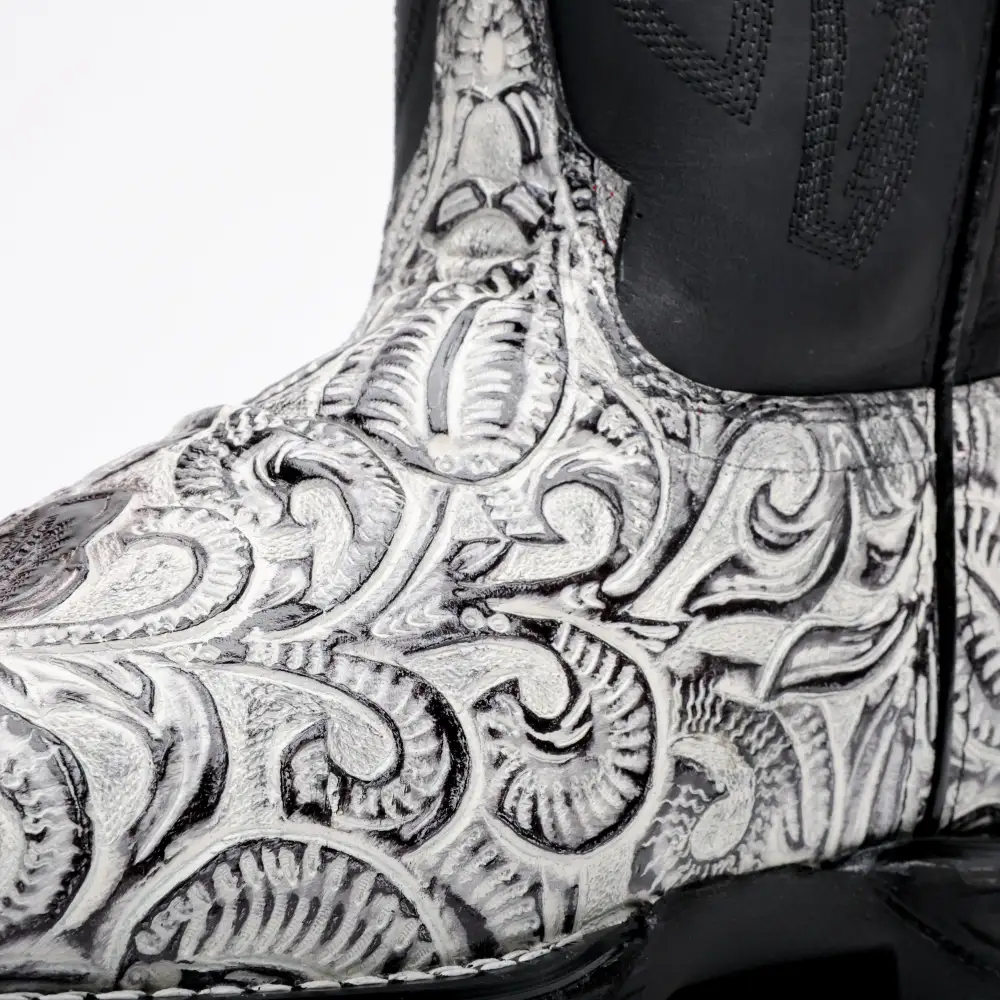Snow White Hand-Tooled Leather Boots With 3D Lightweight Sole - Composite Toe