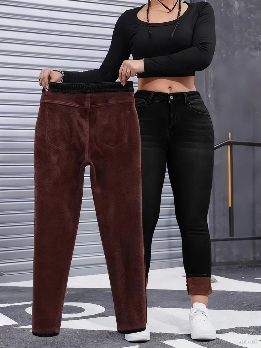 Women's Fall Winter Fleece Lined Denim Jeans