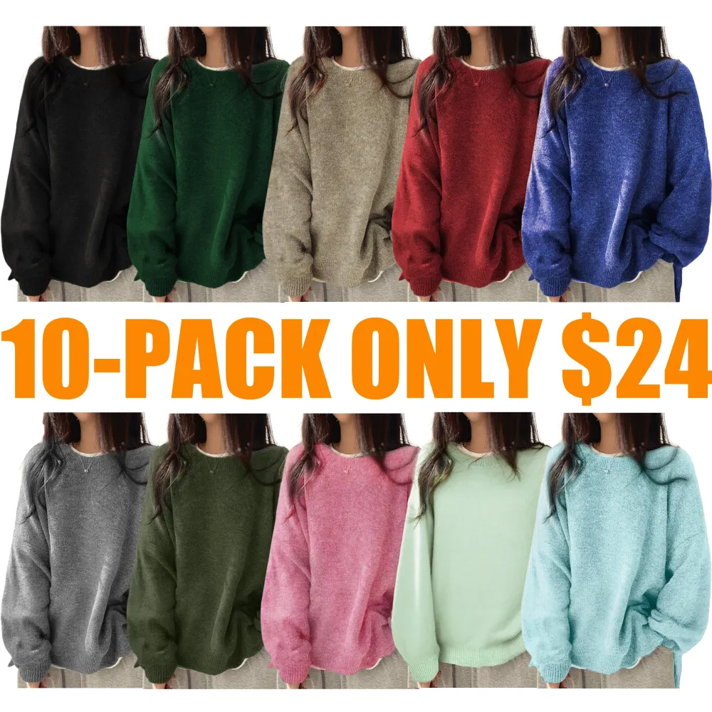 Women's Drop Shoulder Split Hem Sweater