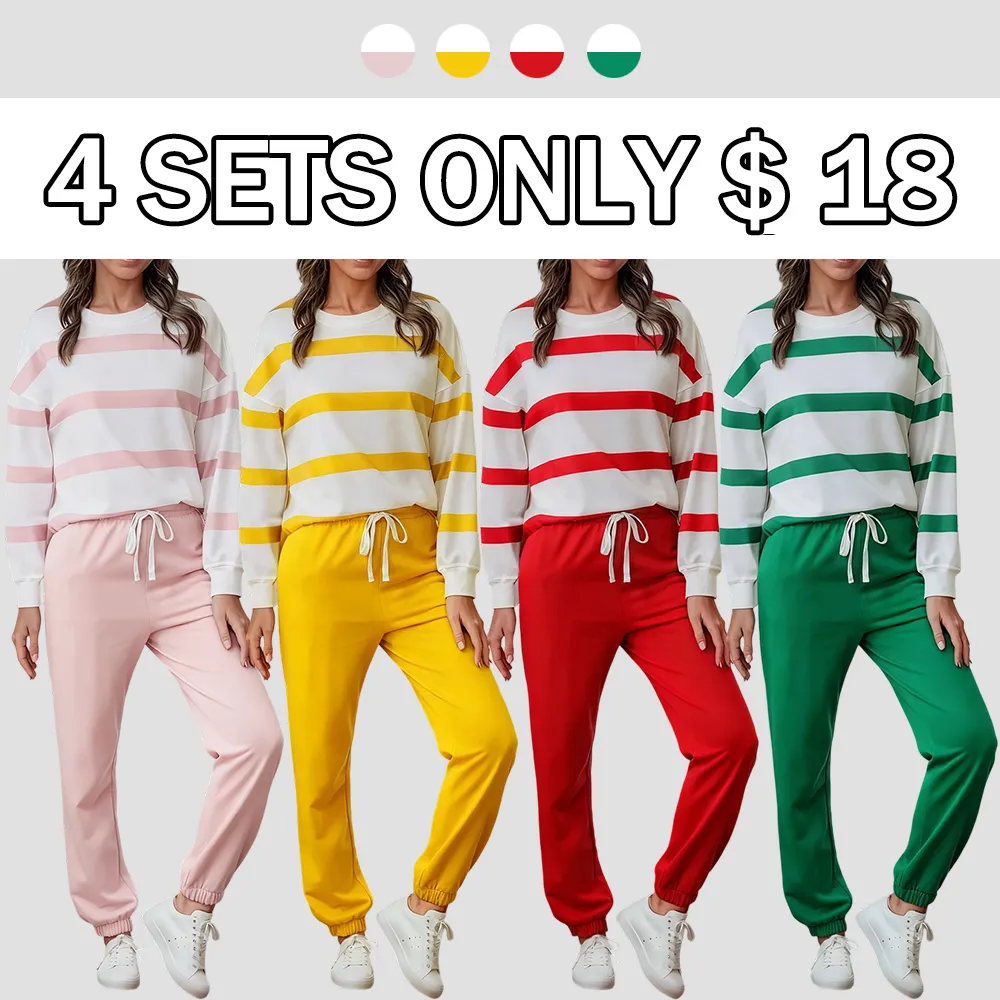 Comfortable Striped Pullover And Jogging Pants Set