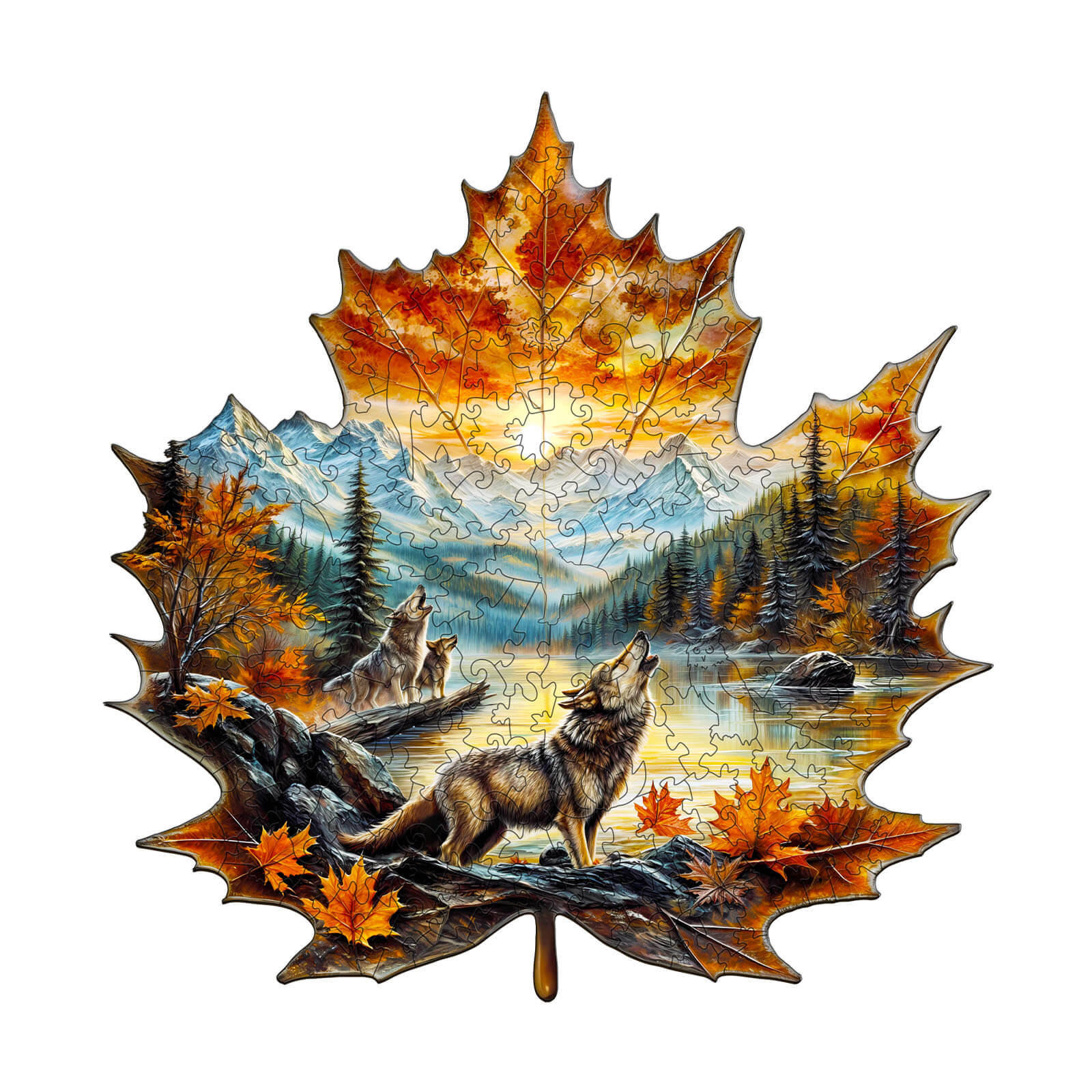 Wolf King autumn Wooden Jigsaw Puzzle