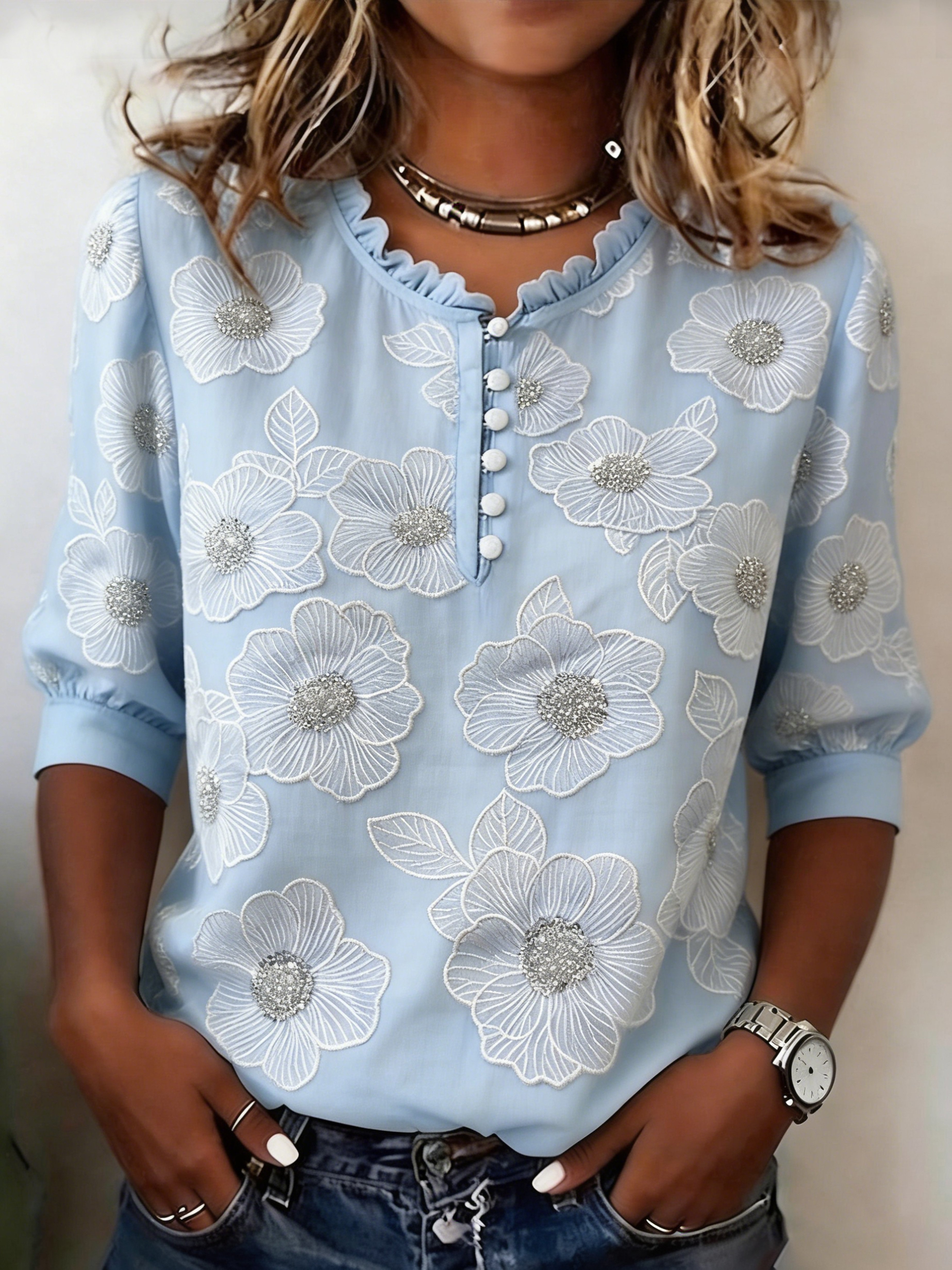 Women's elegant floral print top- Fast Shipping