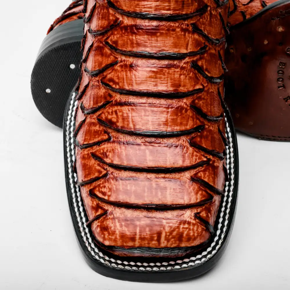 Cognac Jumbo Python Leather Boots - Square Toe