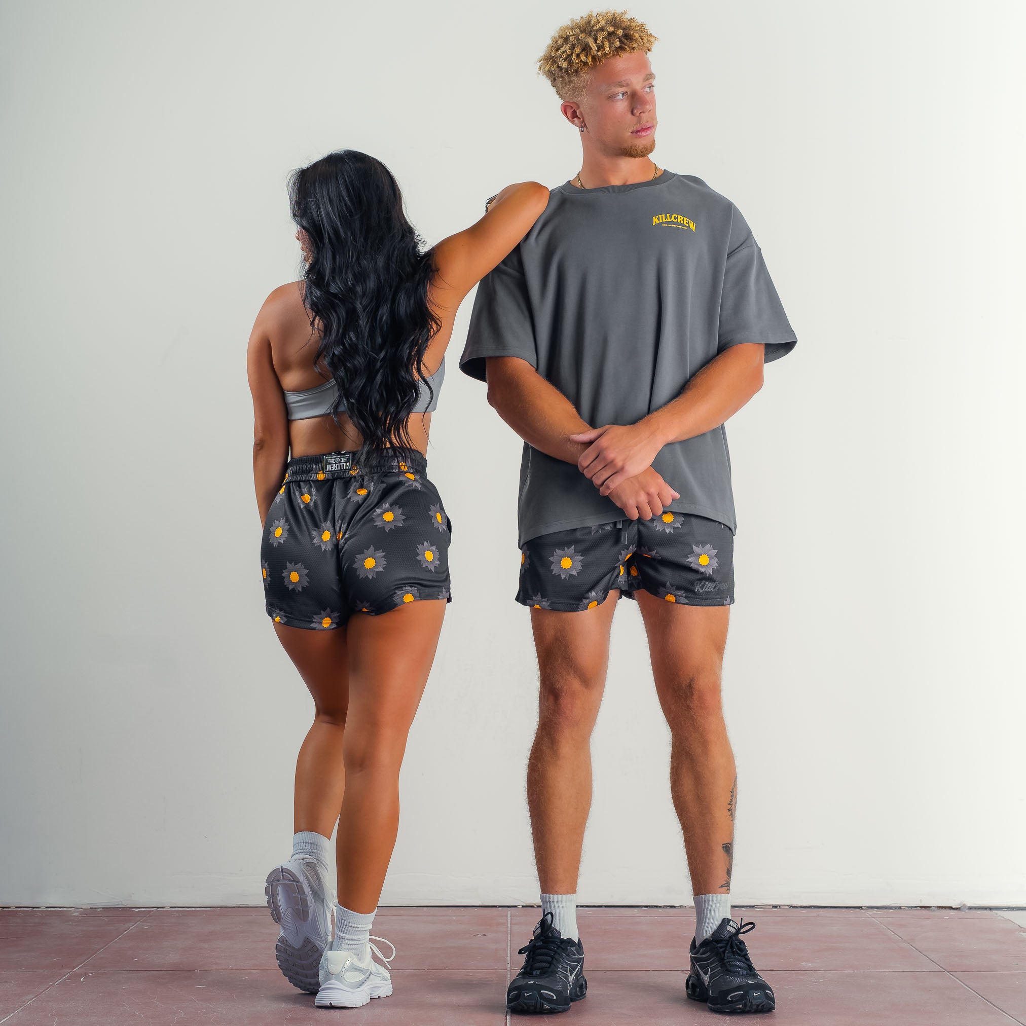 MUAY THAI SHORTS (MID THIGH CUT) SUNFLOWER - BLACKOUT