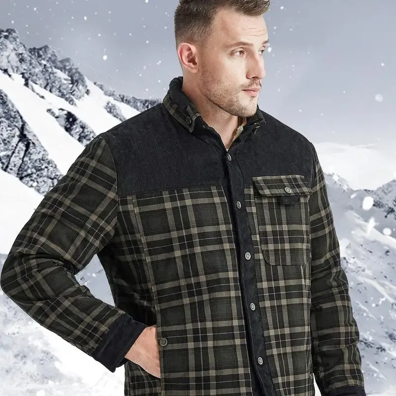 🔥Promotion Day Sale🔥Men's Sherpa Lined Plaid Jacket – Warm Fleece Outdoor Shirt Coat with Pockets