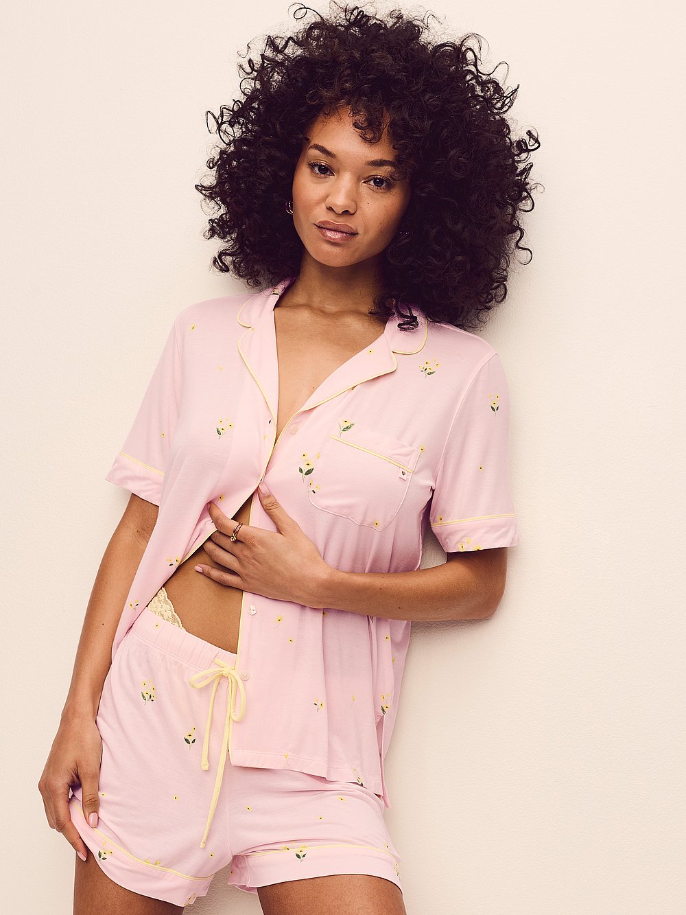 Modal Short Pajama Set Ballet Pink Floral