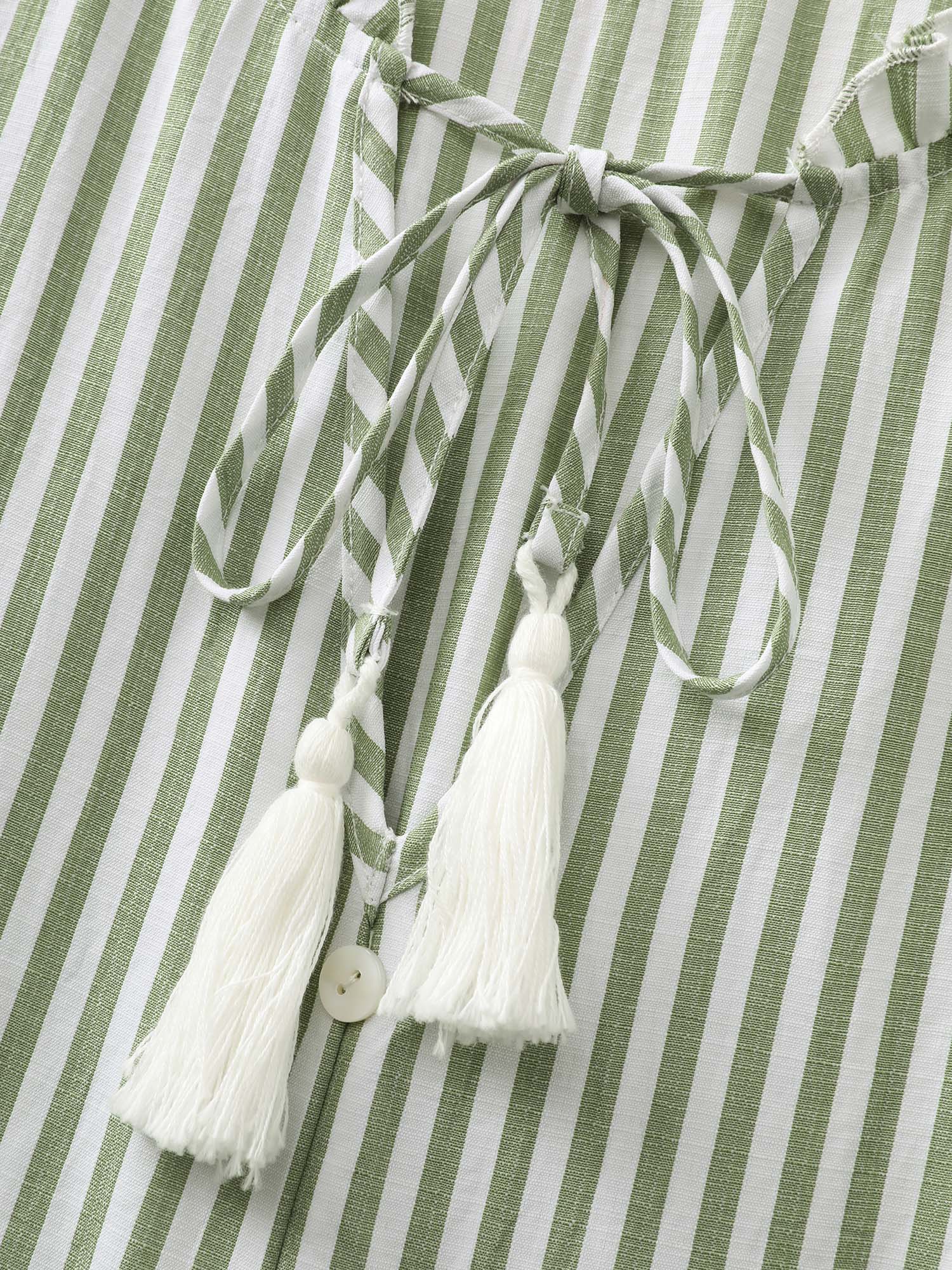 Striped Print Drawstring Tiered Maxi Dress