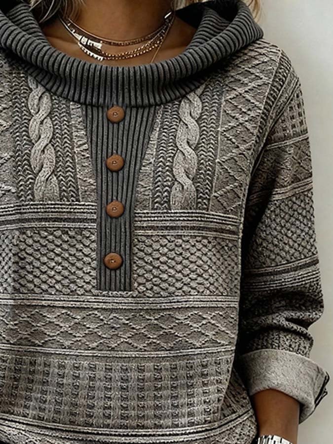 Women'S Casual Color-Blocked Print Pullover Top