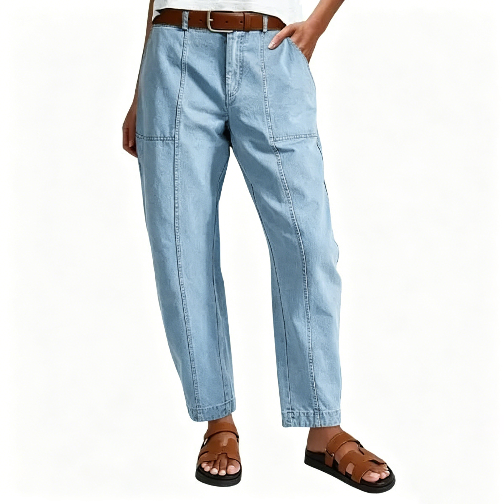 Women's Mid Waist Baby Barrel Fit Pants – Deep Pockets, High Stretch Casual Crop