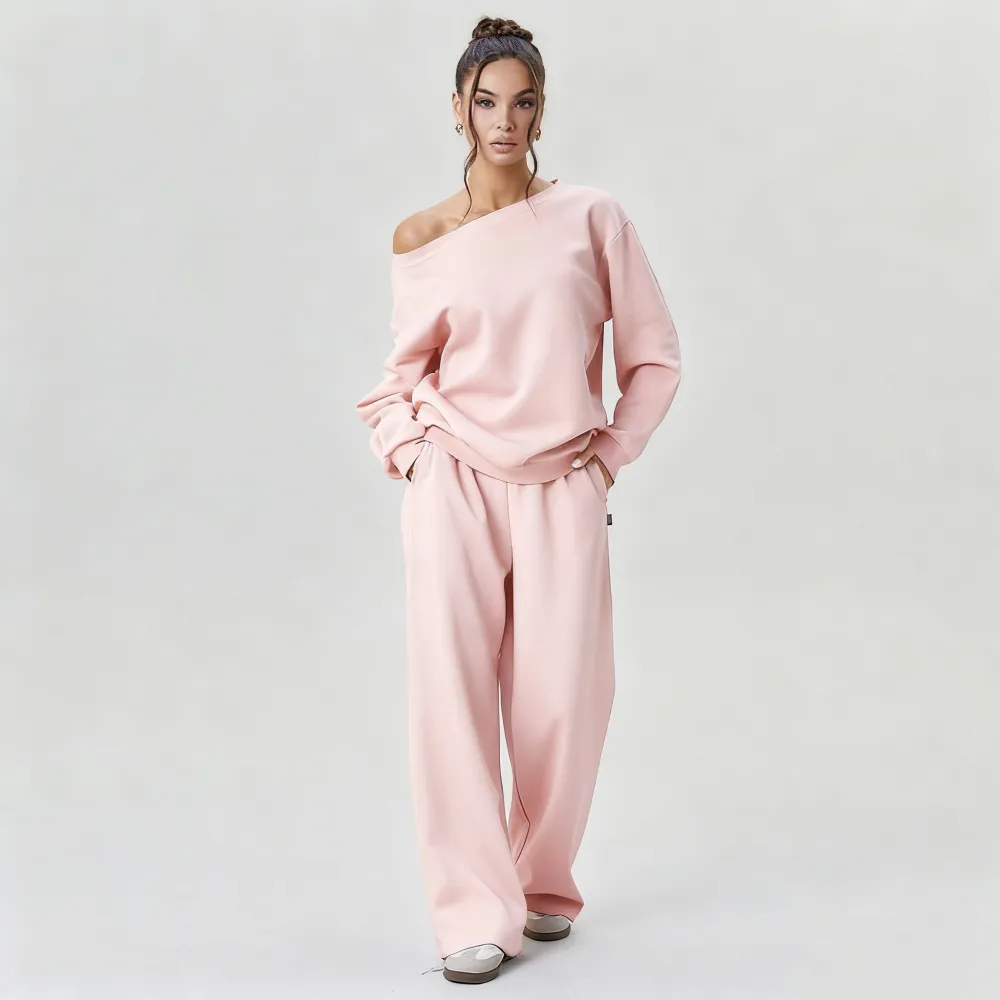 Women’s Sloping Shoulder Top & Wide Leg Pants Set