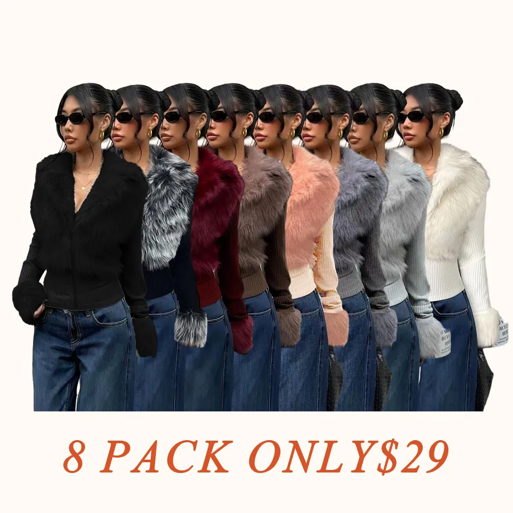 Women's Fashion Street Style Patchwork Knit Faux Fur Jacket