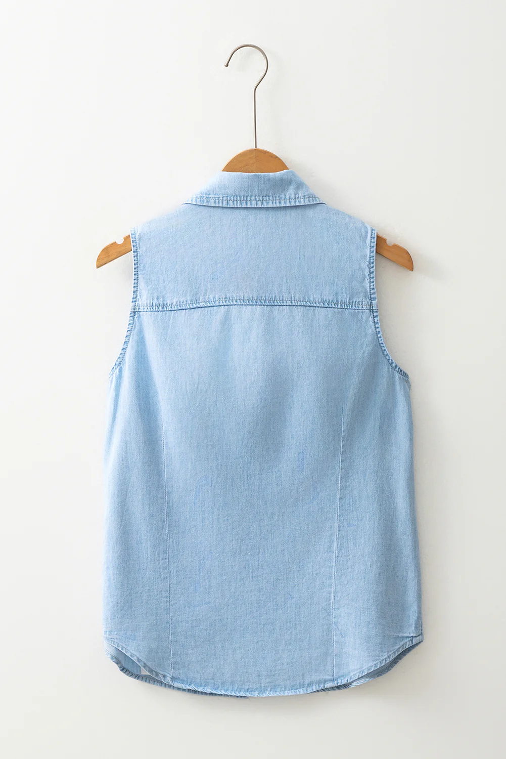Light Denim Collared Sleeveless Shirt