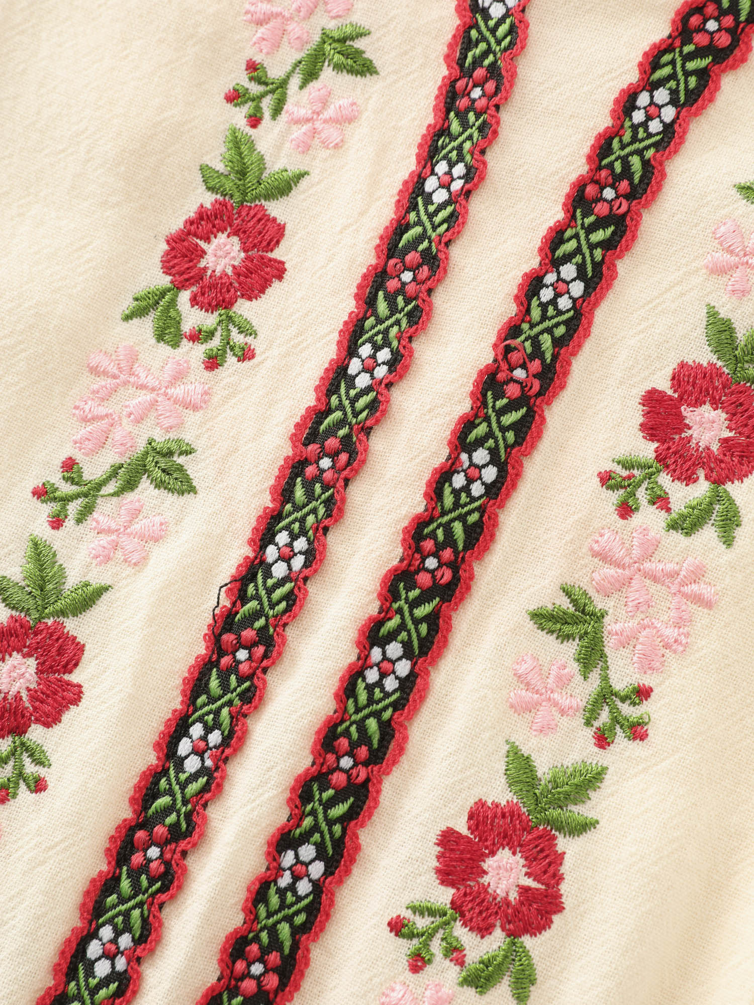 Floral Embroidered Tassel Waist Jumpsuit